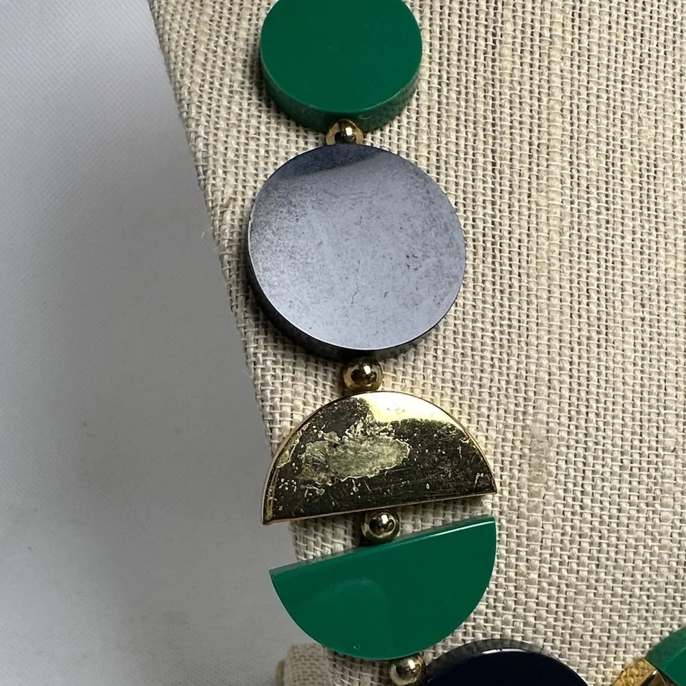 Kate Spade New York Green Navy & Gold Geometric Disc Statement Necklace 22”